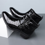 Zipper Embossed High Top Leather Shoes Men Vintage Martin Boots | 27271