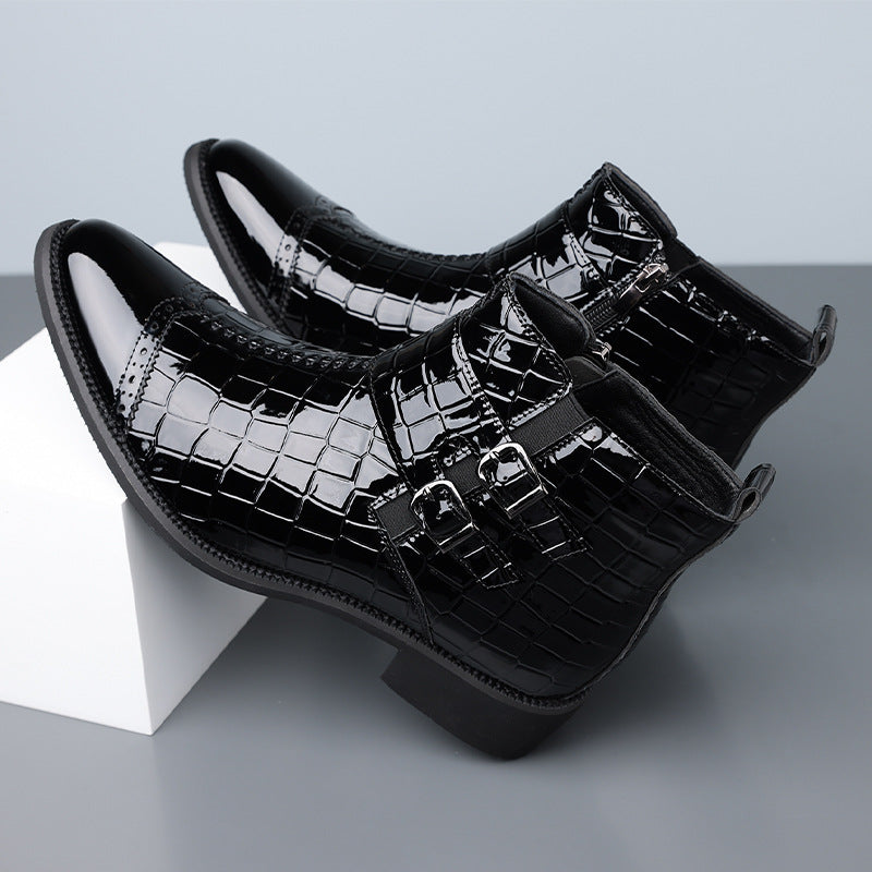 Zipper Embossed High Top Leather Shoes Men Vintage Martin Boots | 27271
