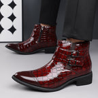 Zipper Embossed High Top Leather Shoes Men Vintage Martin Boots | 27271