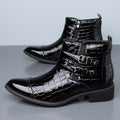 Zipper Embossed High Top Leather Shoes Men Vintage Martin Boots | 27271