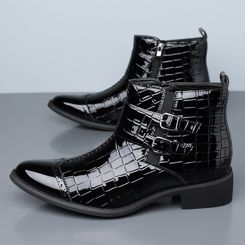 Zipper Embossed High Top Leather Shoes Men Vintage Martin Boots | 27271