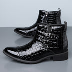 Zipper Embossed High Top Leather Shoes Men Vintage Martin Boots | 27271