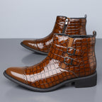 Zipper Embossed High Top Leather Shoes Men Vintage Martin Boots | 27271