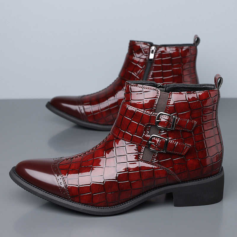 Zipper Embossed High Top Leather Shoes Men Vintage Martin Boots | 27271