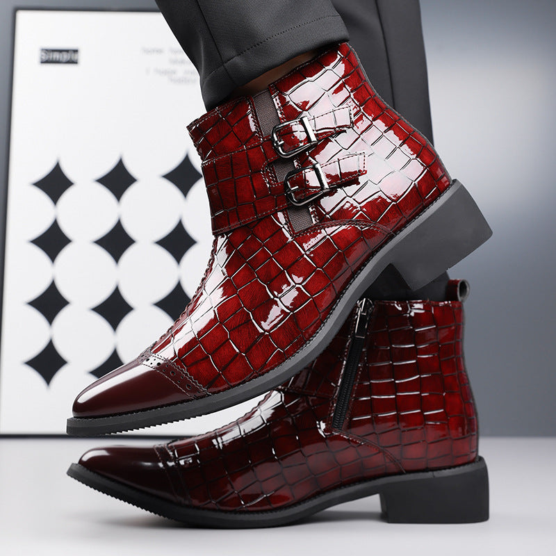 Zipper Embossed High Top Leather Shoes Men Vintage Martin Boots | 27271