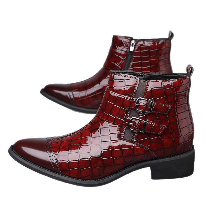 Zipper Embossed High Top Leather Shoes Men Vintage Martin Boots | 27271