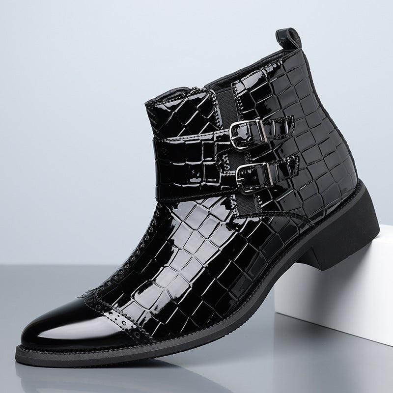 Zipper Embossed High Top Leather Shoes Men Vintage Martin Boots | 27271