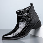 Zipper Embossed High Top Leather Shoes Men Vintage Martin Boots | 27271