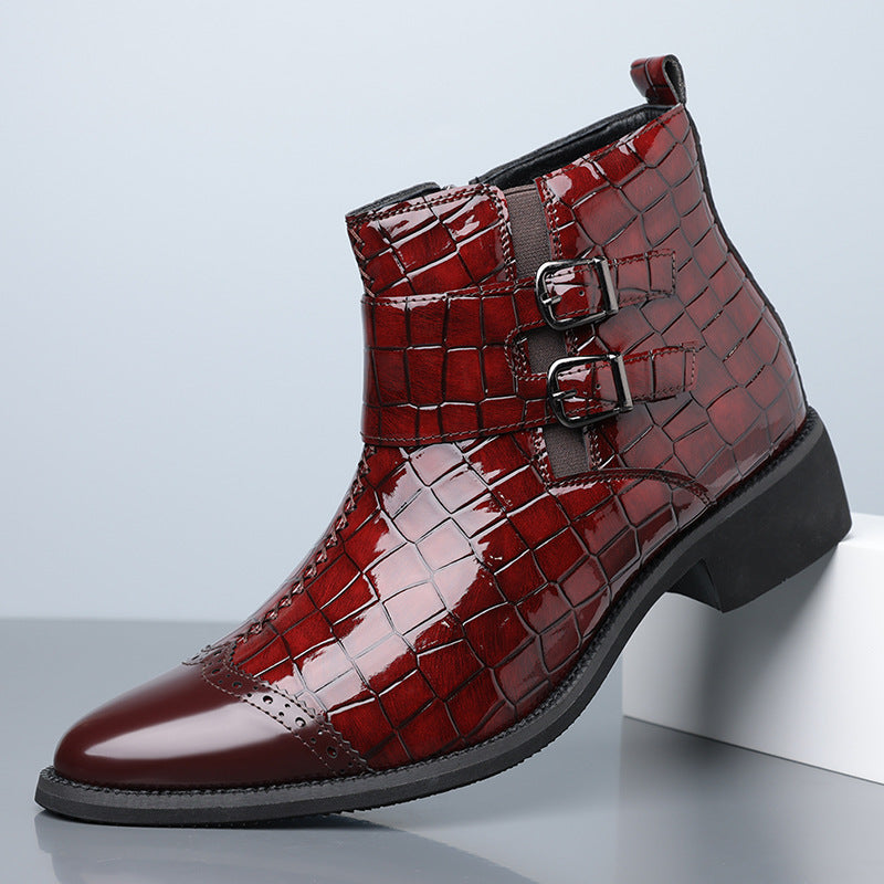 Zipper Embossed High Top Leather Shoes Men Vintage Martin Boots | 27271