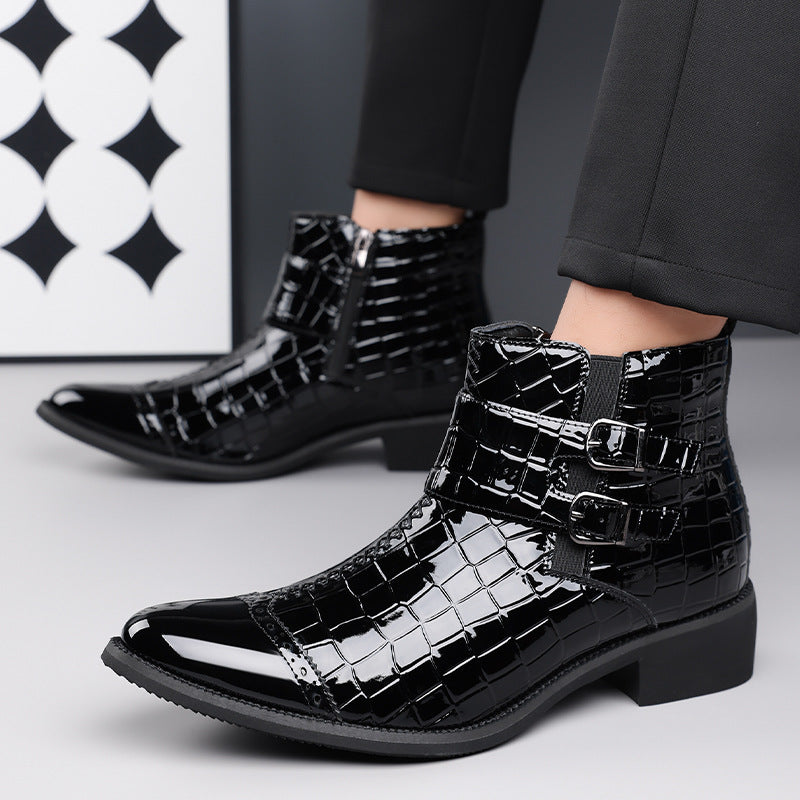 Zipper Embossed High Top Leather Shoes Men Vintage Martin Boots | 27271