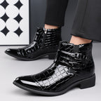 Zipper Embossed High Top Leather Shoes Men Vintage Martin Boots | 27271