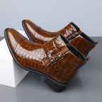 Zipper Embossed High Top Leather Shoes Men Vintage Martin Boots | 27271