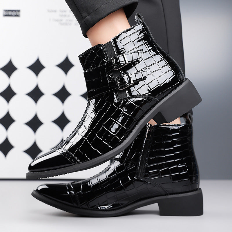 Zipper Embossed High Top Leather Shoes Men Vintage Martin Boots | 27271