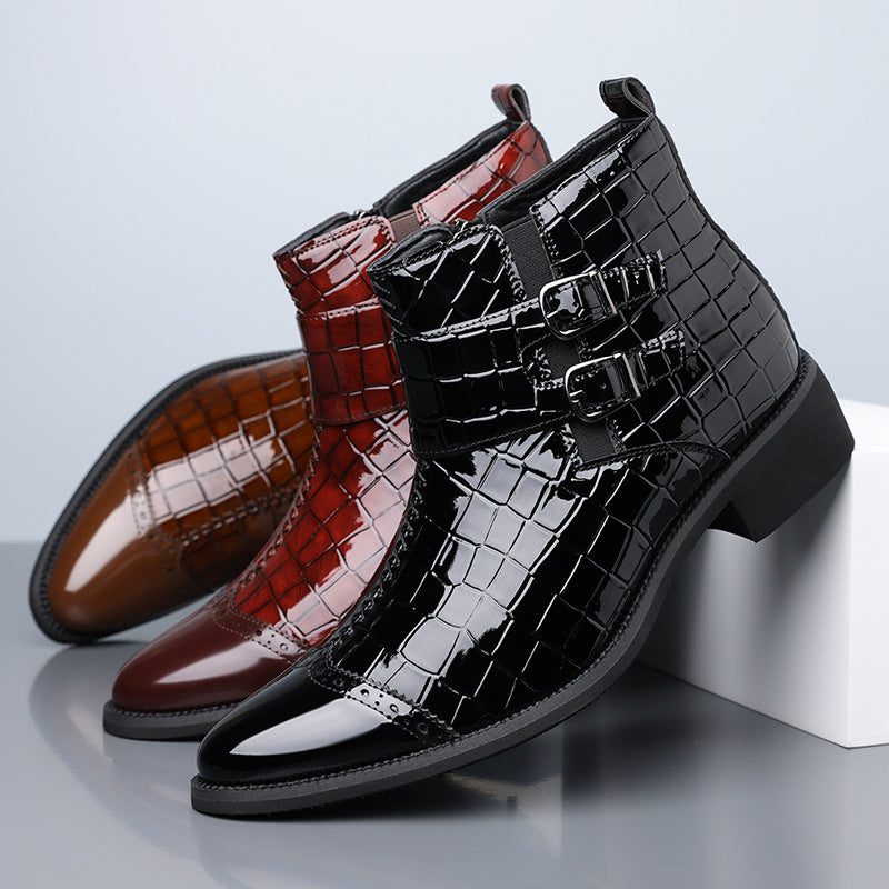 Zipper Embossed High Top Leather Shoes Men Vintage Martin Boots | 27271