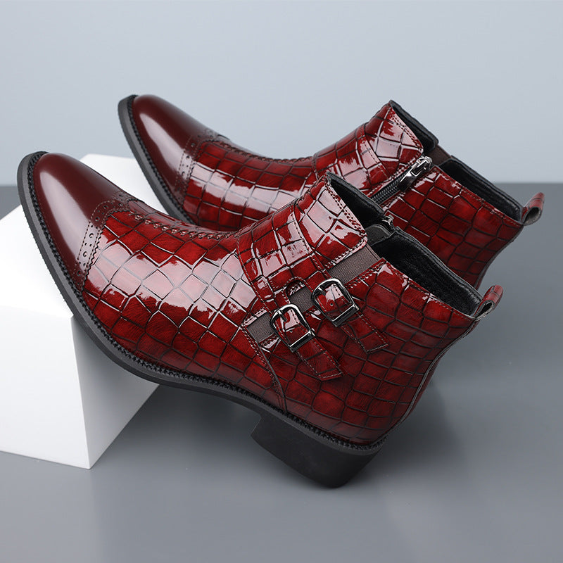 Zipper Embossed High Top Leather Shoes Men Vintage Martin Boots | 27271