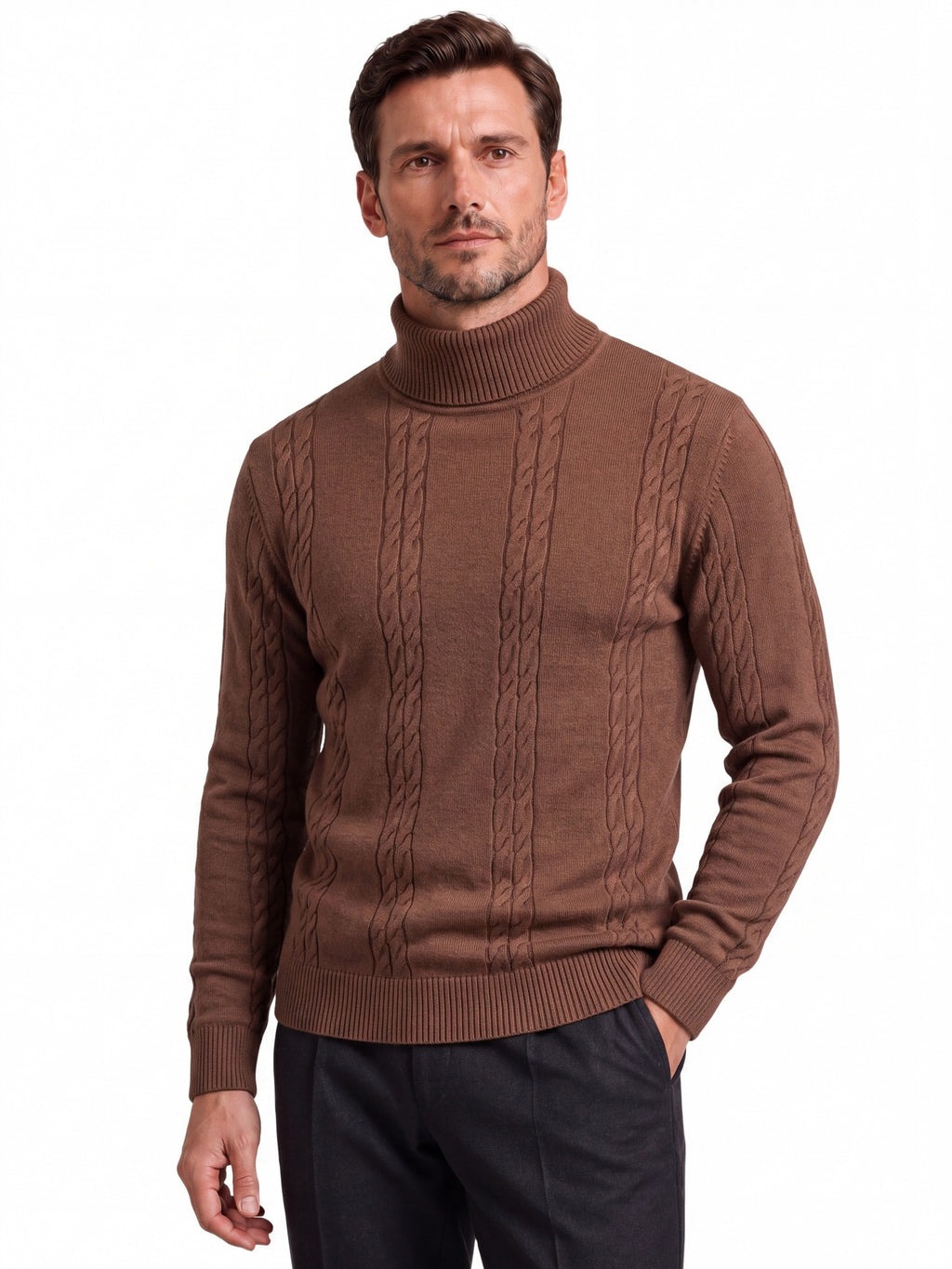 Men's Cable Knit Turtleneck Sweater 2026 Winter Slim Fit Pullover | Warm Viscose Blend Knitwear