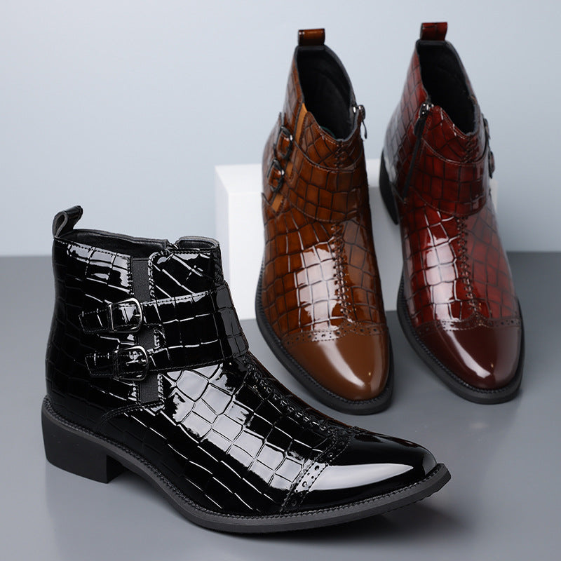 Zipper Embossed High Top Leather Shoes Men Vintage Martin Boots | 27271