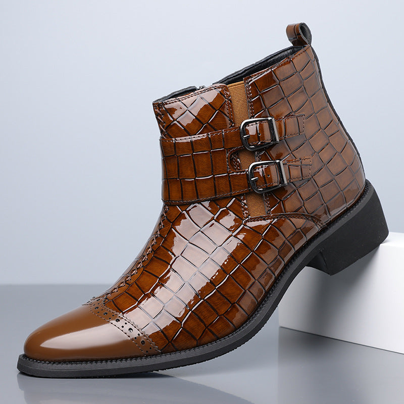 Zipper Embossed High Top Leather Shoes Men Vintage Martin Boots | 27271