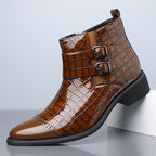 Zipper Embossed High Top Leather Shoes Men Vintage Martin Boots | 27271