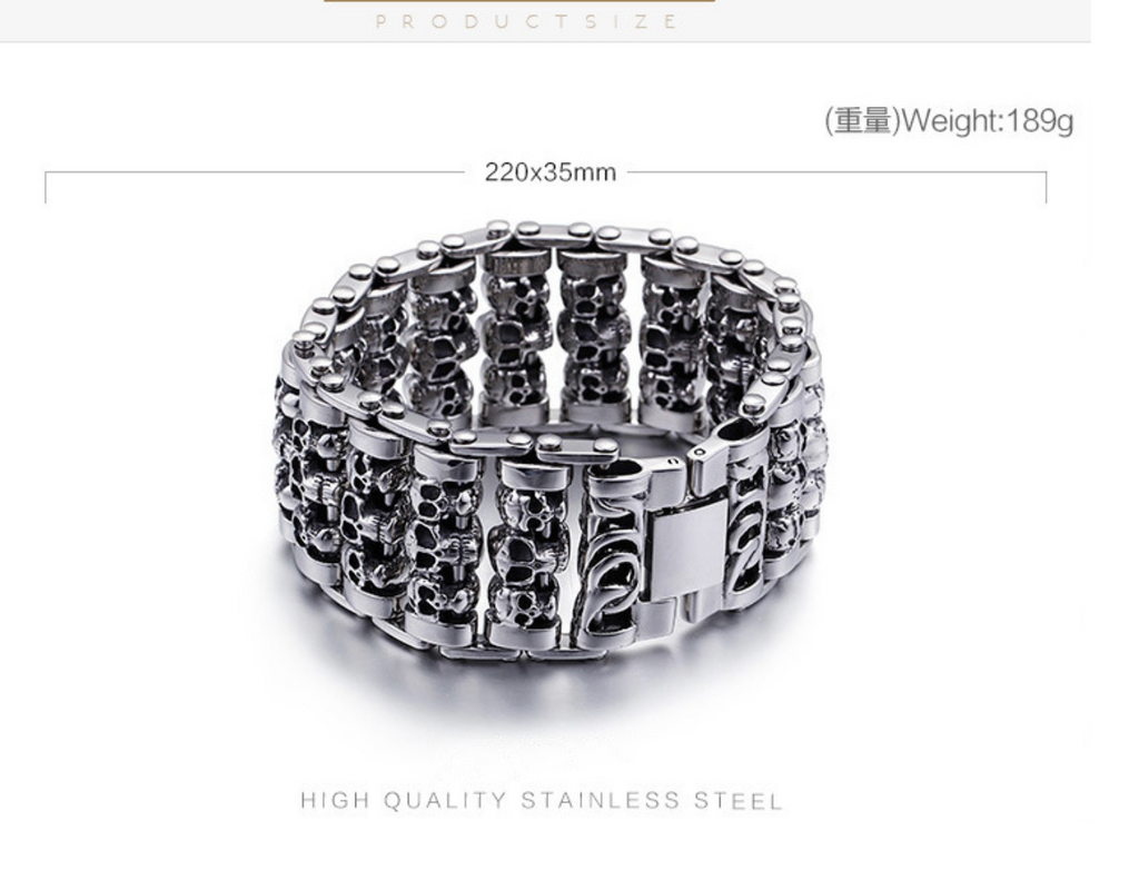 Men’s Skull Bracelet Titanium Steel Punk Ghost Head Bracelet | KB76276-BD