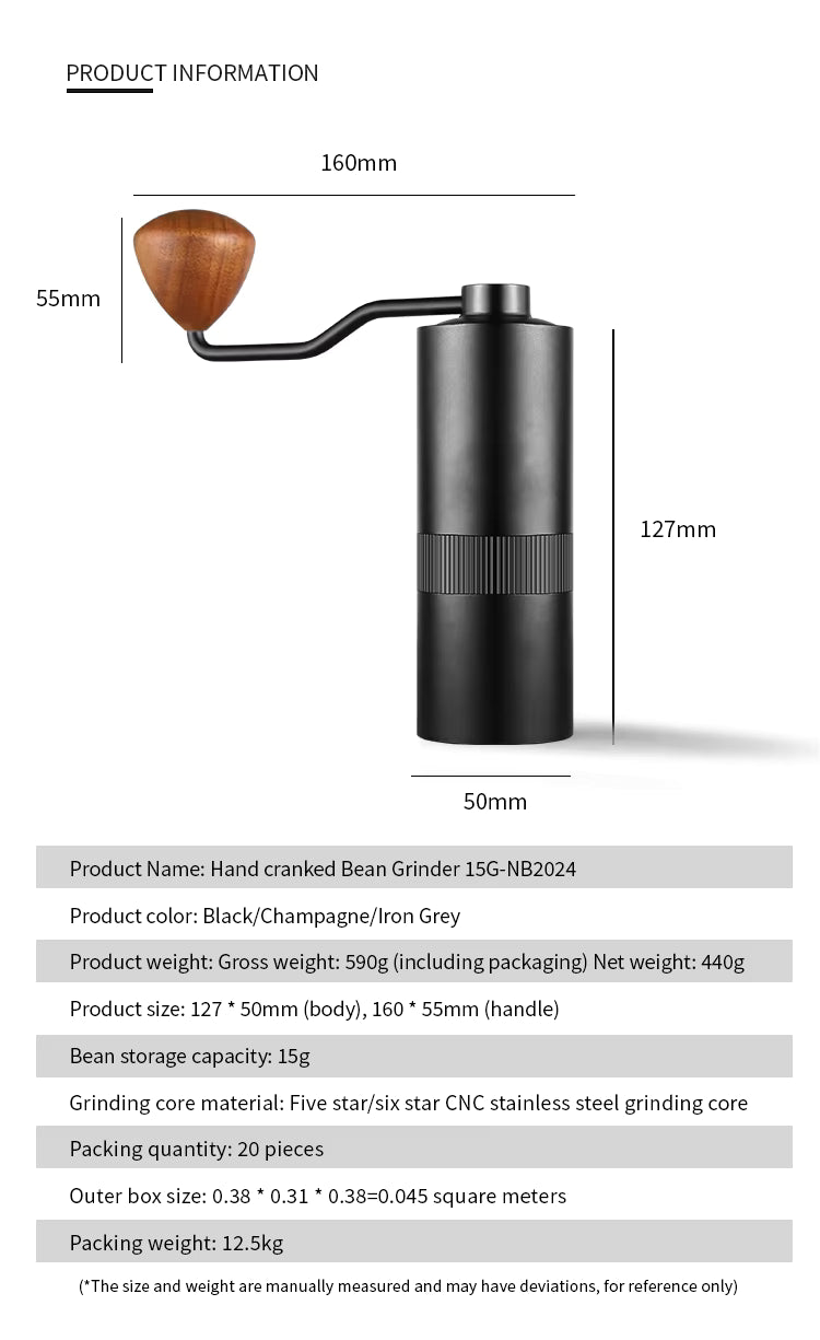 Premium Manual Coffee Grinder – 15g Portable Hand-Crank Burr Mill Gift Set | 15G-NB2024