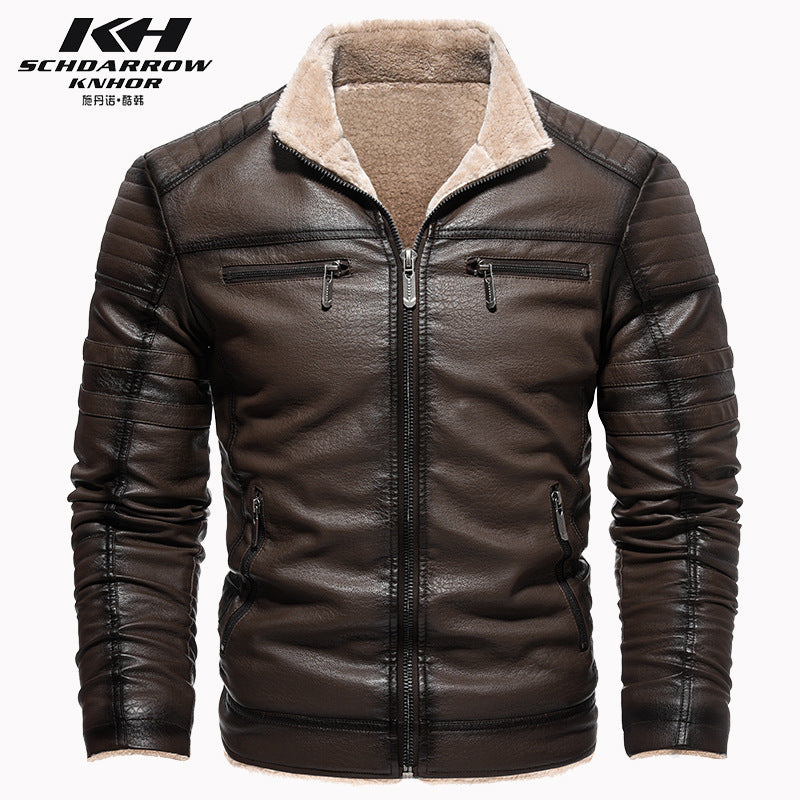 Europe & The United States Winter Leather Jacket Thickened Faux Fur Plush Warmth Retro Simulation Leather Texture Jacket | KH-209