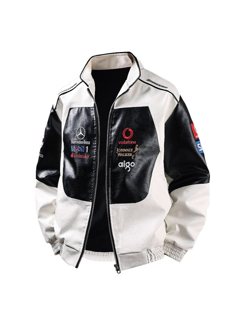 Polaris F1 Racing Jacket | Full Embroidered Premium PU Leather Coat | Unisex Moto Streetwear for Autumn & Winter