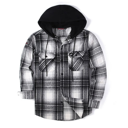 Men's Thick Hooded Plaid Flannel Shirt European & American Style Warm & Loose Fit | S02