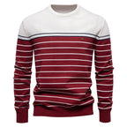 Men’s Striped Patchwork Knit Sweater – Crew Neck Casual Pullover for Autumn/Winter | SW117