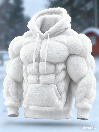 Men's Flannel Hoodie | Muscle Fit Pullover with Chest Print | Casual Athletic Streetwear Top | JLCLM