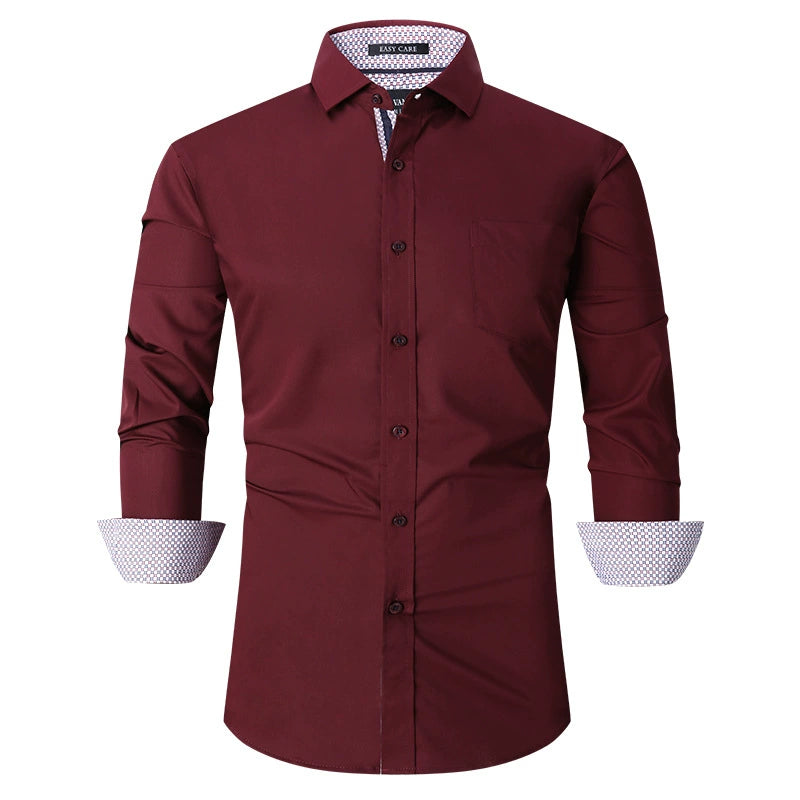 Men's Bamboo Fiber Long-Sleeved Shirts - Solid Color, Breathable & Non-Iron Casual Shirt | S01