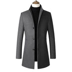 Men's Stand-collar Trench Coats Mid-Length Single Breasted Woolen Top Coat | 825