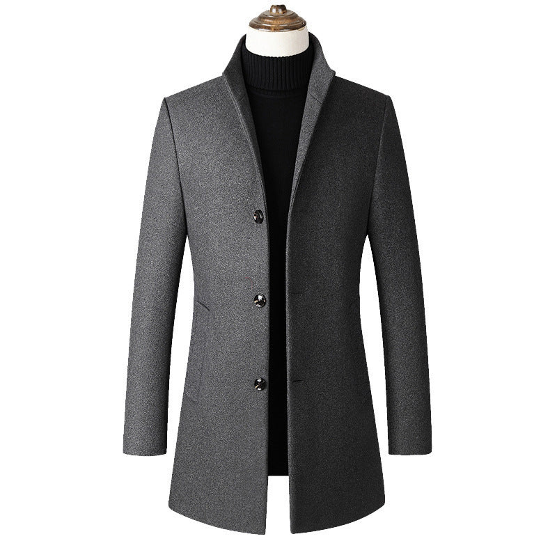 Men's Stand-collar Trench Coats Mid-Length Single Breasted Woolen Top Coat | 825