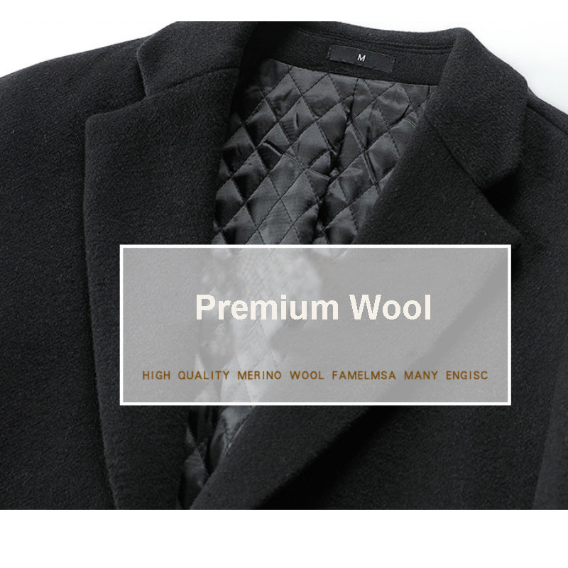Men’s Premium Fall Trench Coat Wool Blend Long Single Breasted Overcoat | xz5903