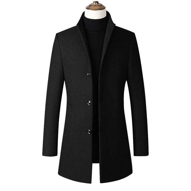 Men's Stand-collar Trench Coats Mid-Length Single Breasted Woolen Top Coat | 825