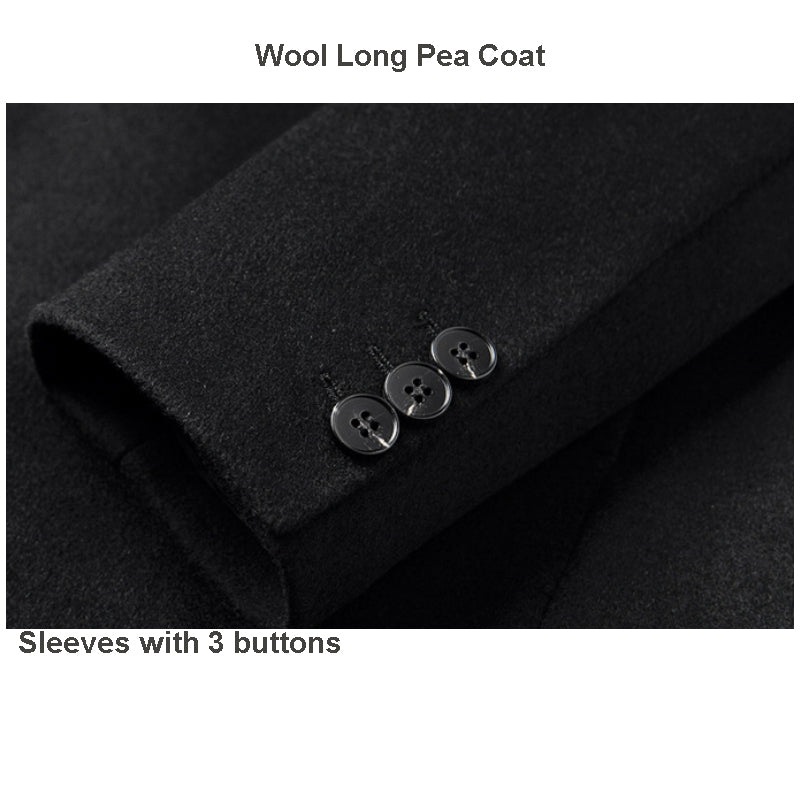 Men’s Premium Wool Overcoat Long Slim Fit Pea Trench Coat | xz5903