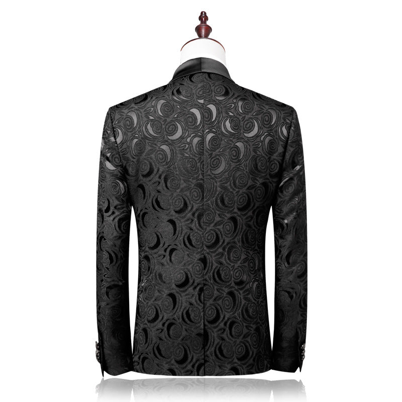 Veste de smoking à motif floral noir pour homme, blazer de costume à revers châle en cachemire pour dîner, bal, mariage | 8660-700