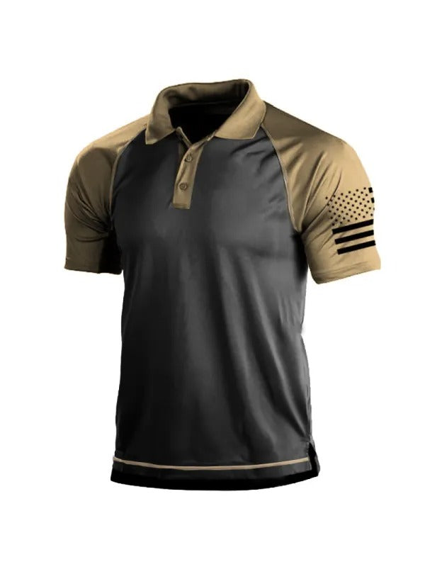 T-shirt de sport tactique à col polo pour homme avec drapeau américain | Y1G2 