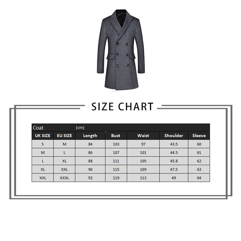 Men's Classic Slim Fit Double Breasted Mid Long Wool Blend Pea Coat | 1721