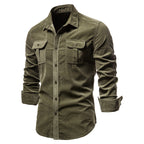 Men's Solid Color Corduroy Long Sleeve Shirt Top with Chest Pocket-19028