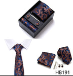 Designer Mens Tie Collection, Eleagnt Gift Box Tie Clips Handkerchief Cufflink Set |  166-201