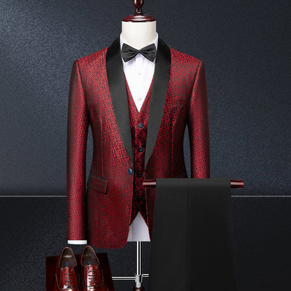 Abito da uomo Desinger in jacquard rosso vino elegante 3 pezzi Tuxedo-1953