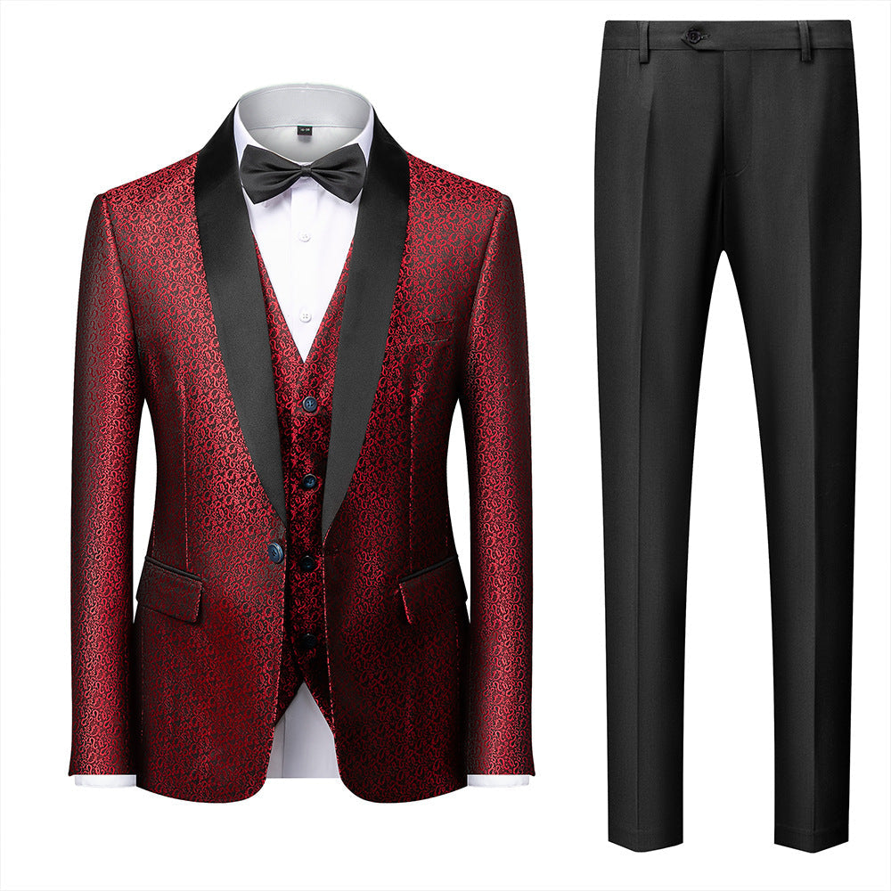 Abito da uomo Desinger in jacquard rosso vino elegante 3 pezzi Tuxedo-1953