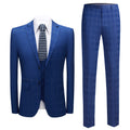 Men's 3 Pieces Slim Fit Suit Plaid Tuxedo Suit Dark Blue Business Wedding Dress Men Classic Formal Jacket Pants Vest