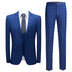 Men's 3 Pieces Slim Fit Suit Plaid Tuxedo Suit Dark Blue Business Wedding Dress Men Classic Formal Jacket Pants Vest