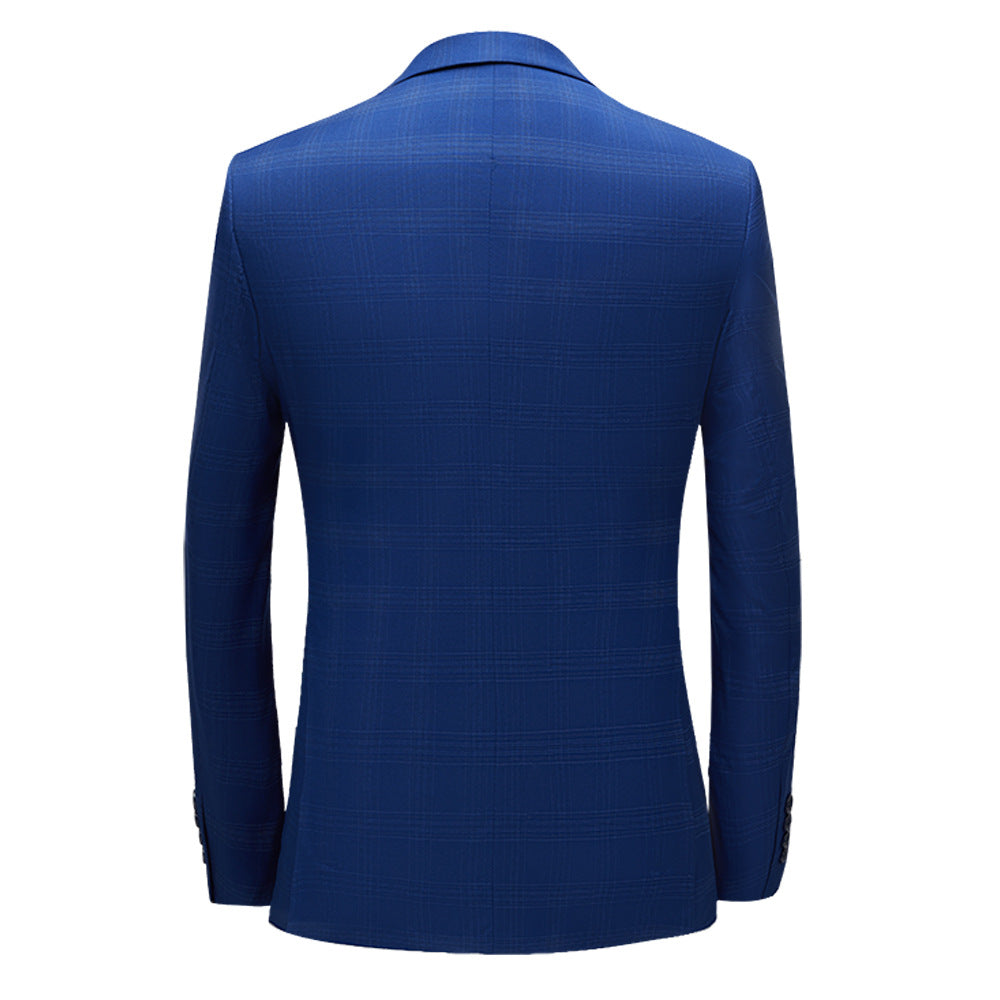 Men's 3 Pieces Slim Fit Suit Plaid Tuxedo Suit Dark Blue Business Wedding Dress Men Classic Formal Jacket Pants Vest