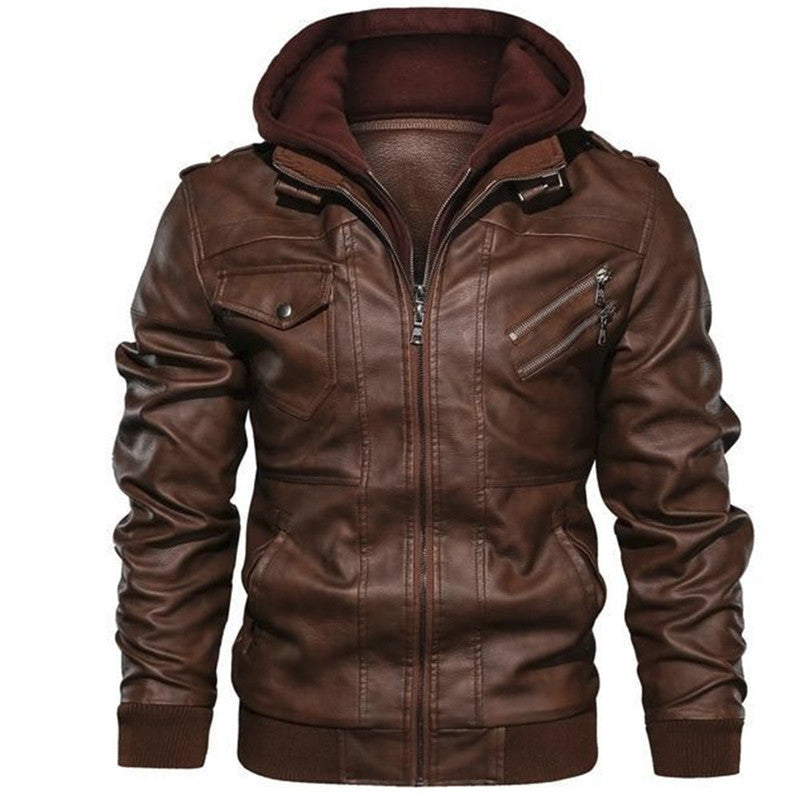 Men's Premium Quality PU Leather Hooded Jacket | 9270