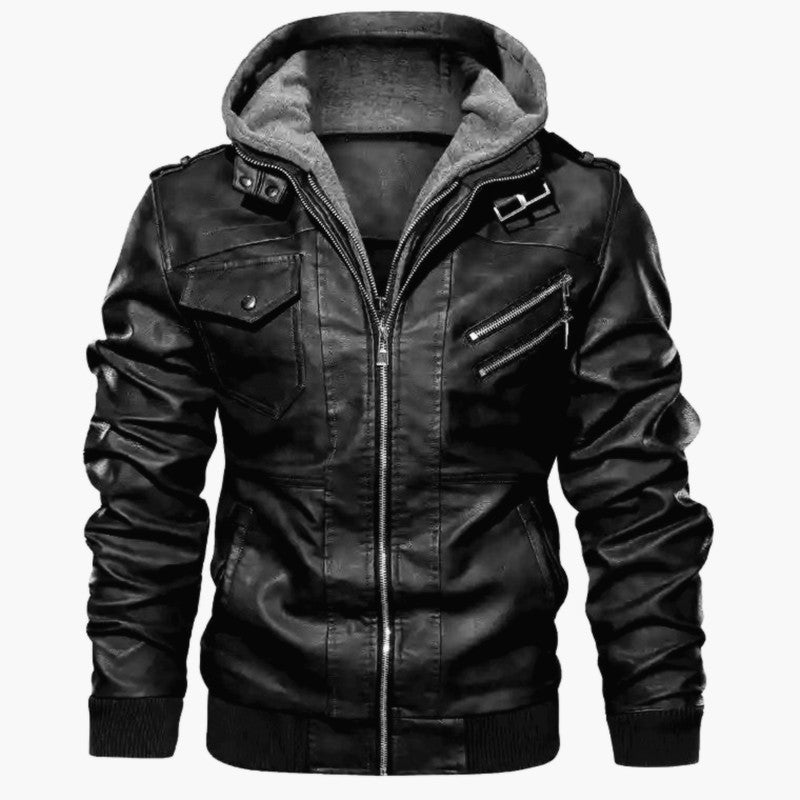 Men's Premium Quality PU Leather Hooded Jacket | 9270