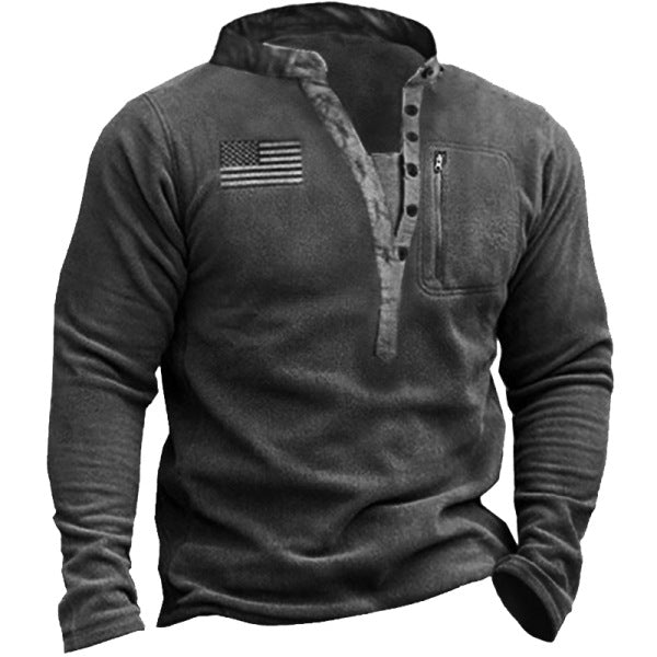 T-shirt Henley casual da uomo con bottoni a maniche lunghe, tattiche militari, esercito | YLC1 