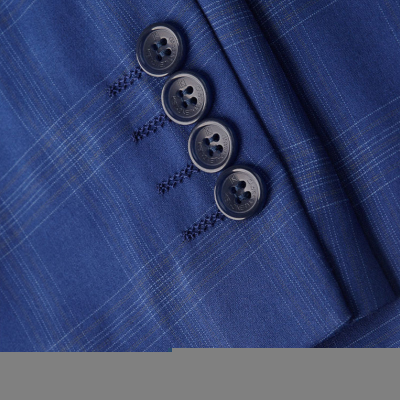 Men's 3 Pieces Slim Fit Suit Plaid Tuxedo Suit Dark Blue Business Wedding Dress Men Classic Formal Jacket Pants Vest